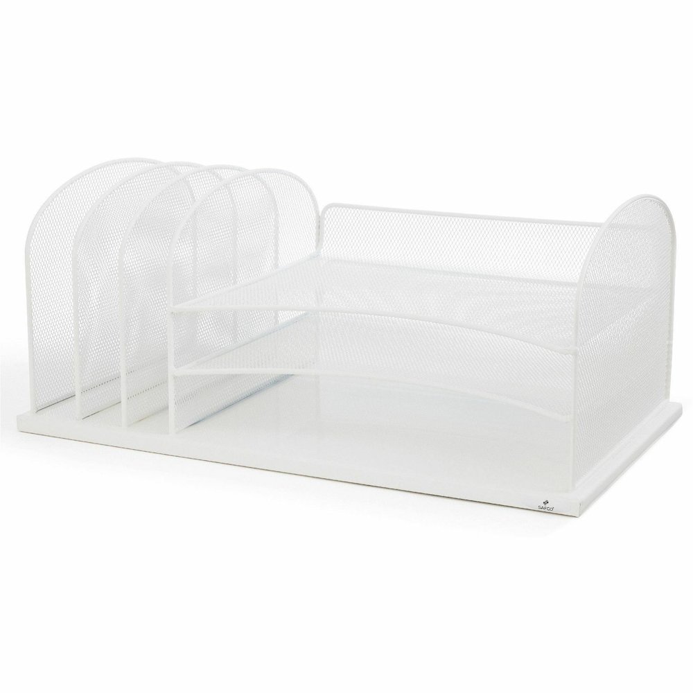 Safco Onyx 3 Tray/3 Upright Section Desk Organizer - 8.25" Height x 19.50" Width x 11.50" Depth - Desktop - White - Steel - 1 Each. Picture 6