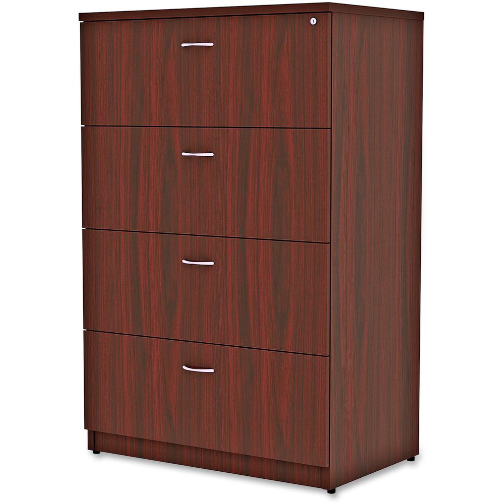 Lorell Essentials Series 4-Drawer Lateral File - 1" Thickness Top, 54.8" Height x 35.5" Width x 22" Depth - Total Drawer(s): 4 - Finish: Mahogany Laminate - Durable, Built-in Hangrail, Ball-bearing Su. Picture 5