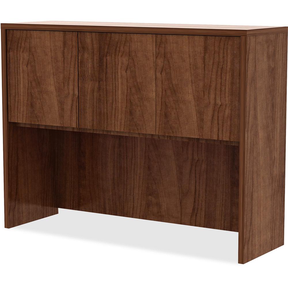Lorell Essentials Series Stack-on Hutch with Doors - Rectangle - 36" Height x 48" Width x 15" Depth - Material: Metal - Finish: Walnut, Laminate - Adjustable Glide, Lockable, Floor Glide - For Office . Picture 7