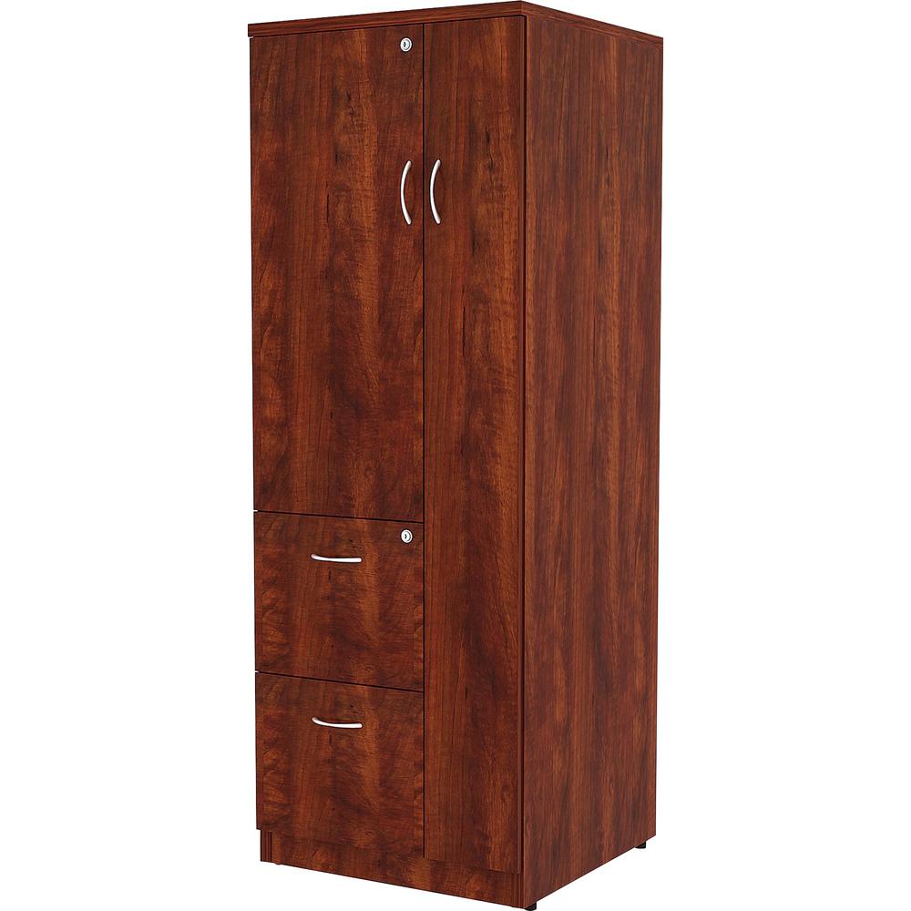 Lorell Essentials Series Tall Storage Cabinet - 23.6" x 23.6"65.6" Cabinet, 0.5" Compartment - 2 x Storage Drawer(s) - 1 Door(s) - Finish: Cherry, Laminate. Picture 7