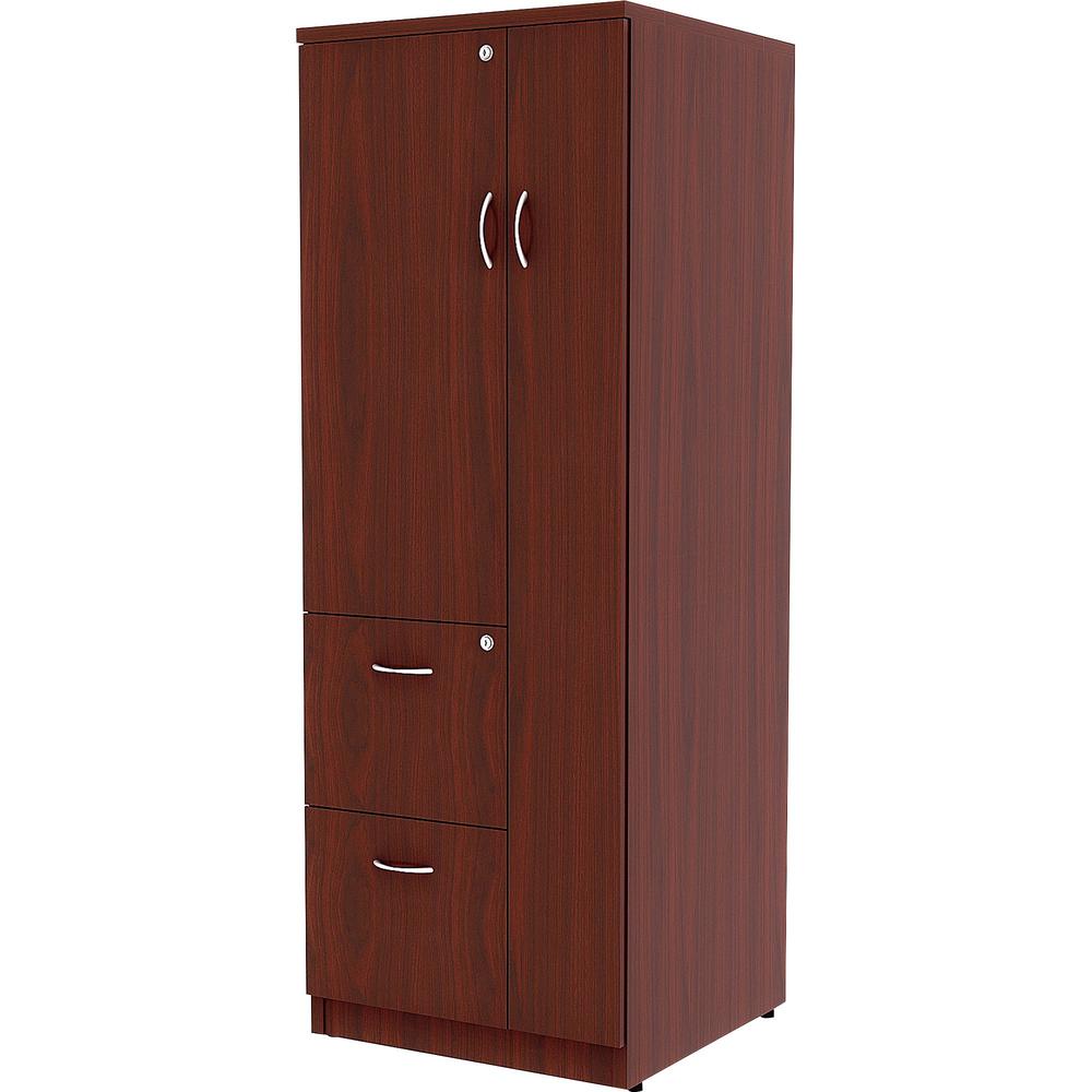 Lorell Essentials/Revelance Tall Storage Cabinet - 65.6" Height x 23.6" Width x 23.6" Depth Cabinet, x 0.5" Length Compartment - Total Drawer(s): 2 - 1 Door(s) - Finish: Mahogany, Laminate - Durable, . Picture 4