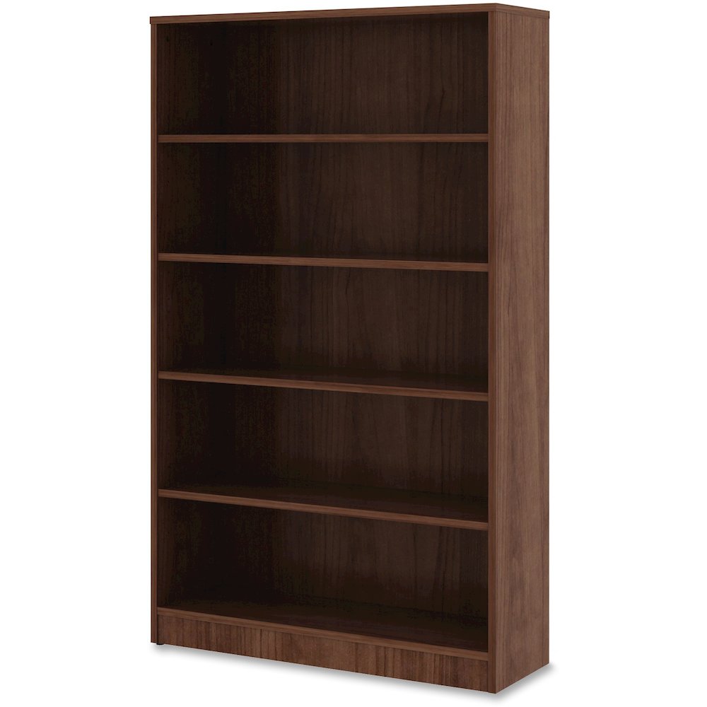 Lorell Laminate Bookcase - 0.7" Thickness Shelf, 60" Height x 36" Width x 12" Depth - 5 Shelve(s) - 4 Adjustable Shelf(ves) - Square Edge - Material: Thermofused Laminate (TFL) - Finish: Walnut - 1 Ea. Picture 5