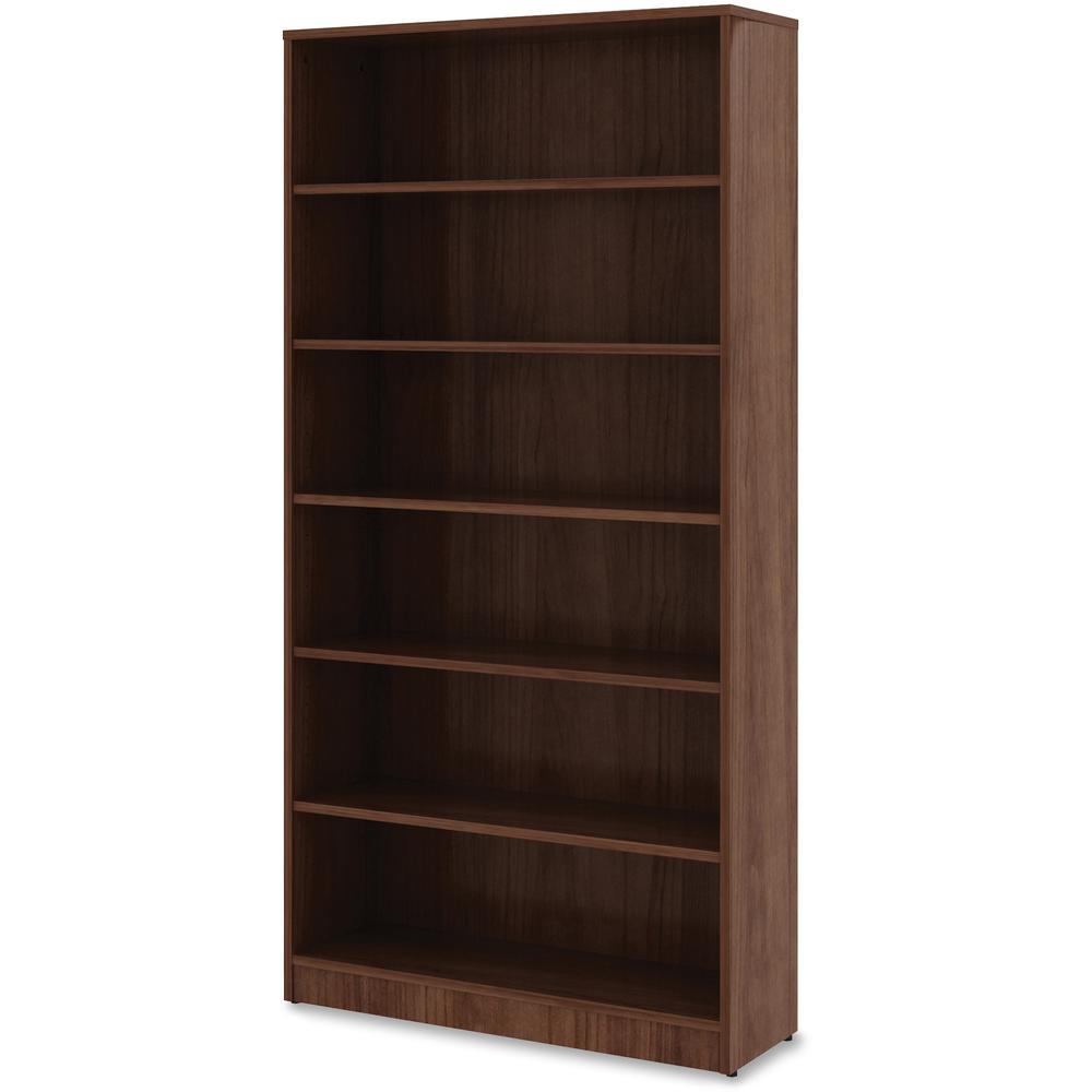 Lorell Laminate Bookcase - 6 Shelf(ves) - 72" Height x 36" Width x 12" Depth - Sturdy, Adjustable Feet, Adjustable Shelf, Square Corner - Thermofused Laminate (TFL) - Walnut - Laminate - 1 Each. Picture 2