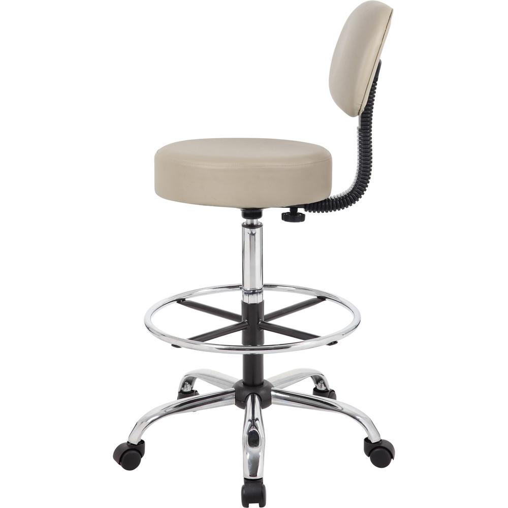 Boss Drafting Stool - Beige Vinyl Seat - Beige Back - Chrome, Black Chrome Frame - 5-star Base - 1 Each. Picture 4