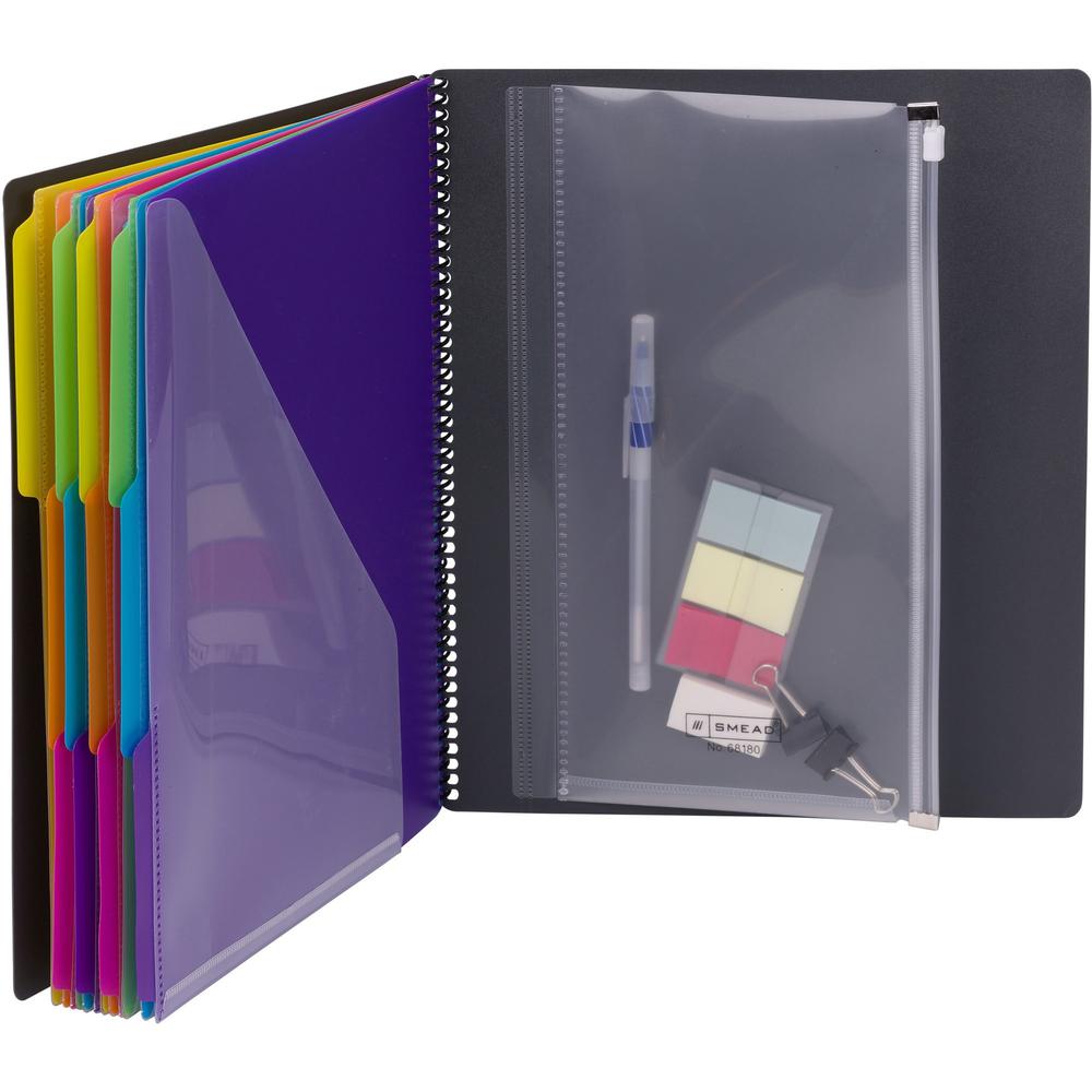 Smead 1/3 Tab Cut Letter Organizer Folder - 8 1/2" x 11" - Spiral Fastener - 24 Inside Back Pocket(s) - Assorted Position Tab Position - 12 Divider(s) - Yellow, Pink, Lime, Blue, Purple - 1 Each. Picture 2