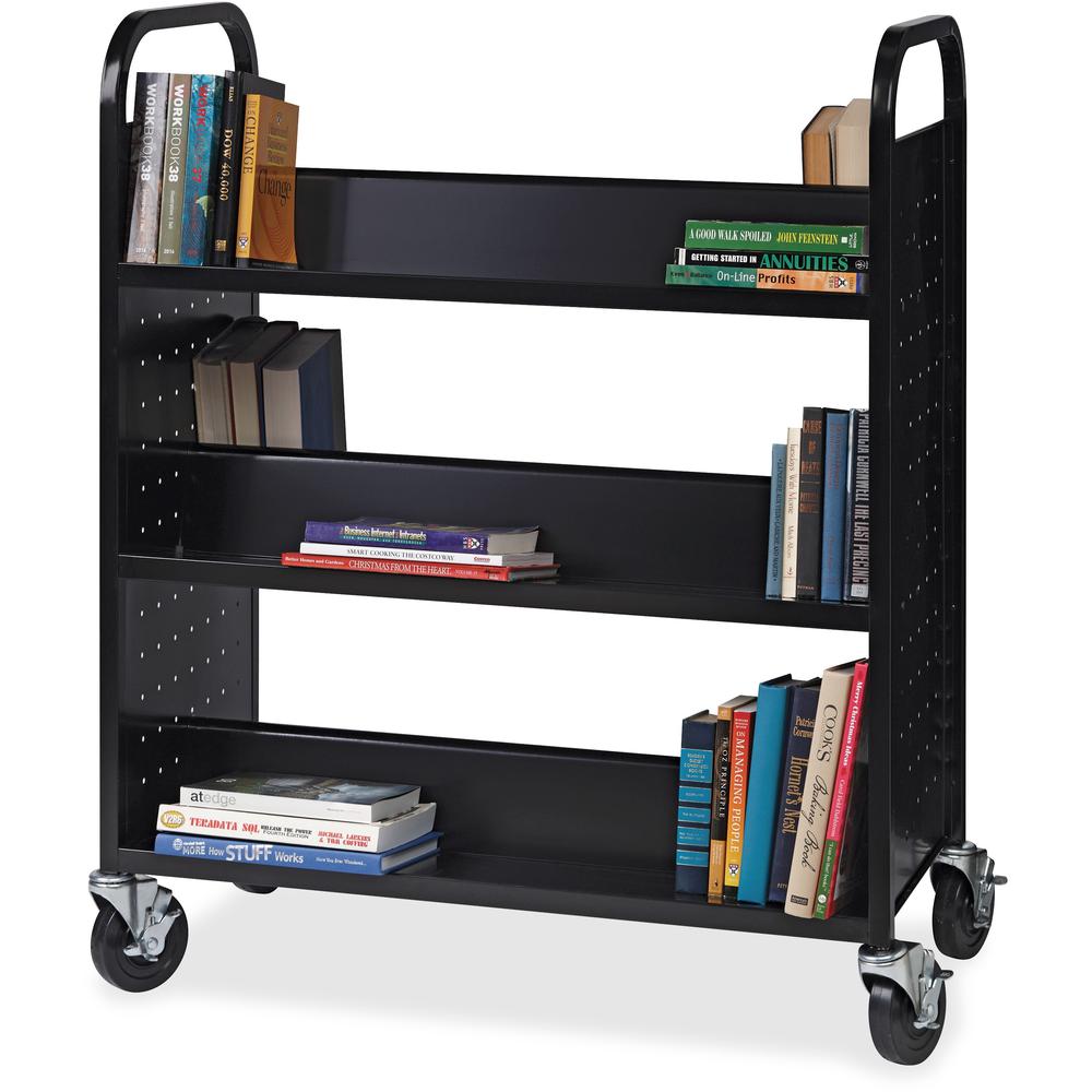Lorell Double-sided Book Cart - 6 Shelf - Round Handle - 5" Caster Size - Steel - 38" Width x 18" Depth x 46.25" Height - Black - 1 Each. Picture 9