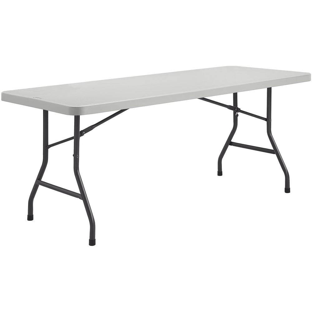 Lorell Extra-Capacity Ultra-Lite Folding Table - Light Gray Top - Dark Gray Base - 750 lb Capacity - 72" Table Top Width x 30" Table Top Depth - 29.25" Height - Gray - High-density Polyethylene (HDPE). Picture 6