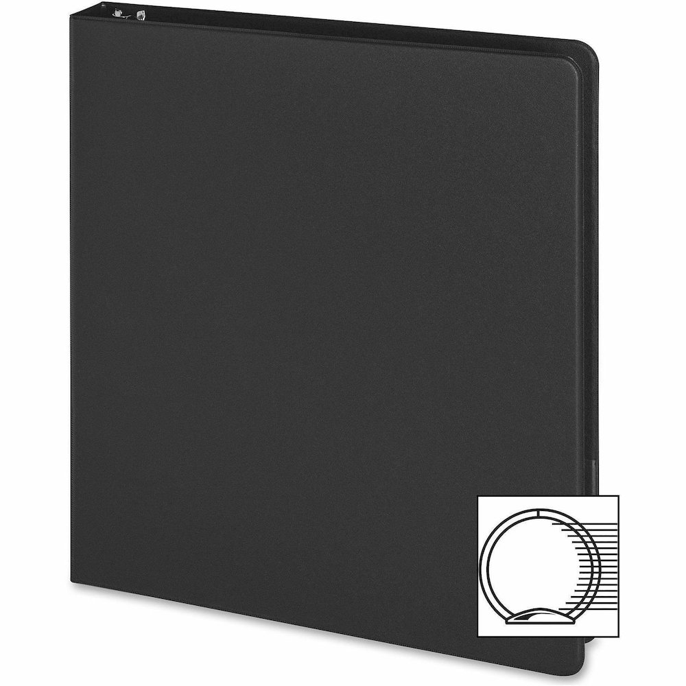 Business Source Basic Round Ring Binders - 1" Binder Capacity - 240 Sheet Capacity - 3 Ring - Fastener: Round Ring - Pocket: Inside Front & Back - Chipboard, Polypropylene - Black - Exposed Rivet, Stu. Picture 7