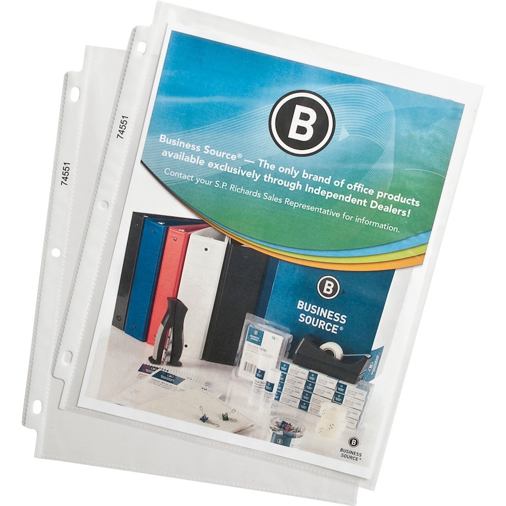Business Source Poly Sheet Protectors - 11" Height x 9" Width - For Letter 8 1/2" x 11" Sheet - 3 x Holes - Ring Binder - Top Loading - Rectangular - Clear - Polypropylene - 100/Box - 5 / Carton. Picture 6