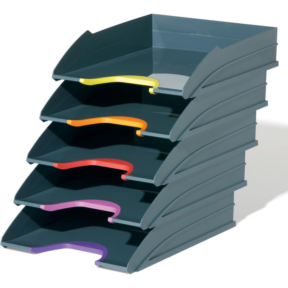 DURABLE VARICOLOR Desk Tray - Desktop - Stackable, Front Cut-out - Gray - Plastic - 1 Pack. Picture 3