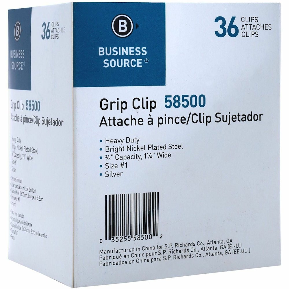 Business Source Bulldog Grip Clips - No. 1 - 1.3" Width - for Paper - Heavy Duty - Silver - 36 / Box. Picture 7