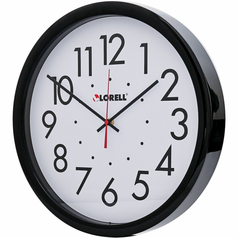 Lorell 14-1/2" Self-Set Wall Clock - Analog - Quartz - White Main Dial - Black Case. Picture 3
