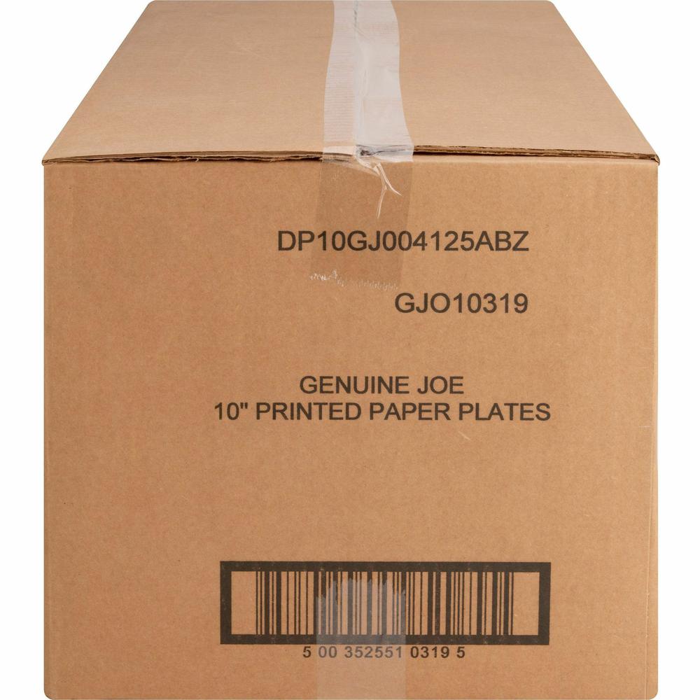 Genuine Joe 10" Printed Paper Plates - Disposable - 10" Diameter - Assorted - 125/Pack - 4 / Carton. Picture 5