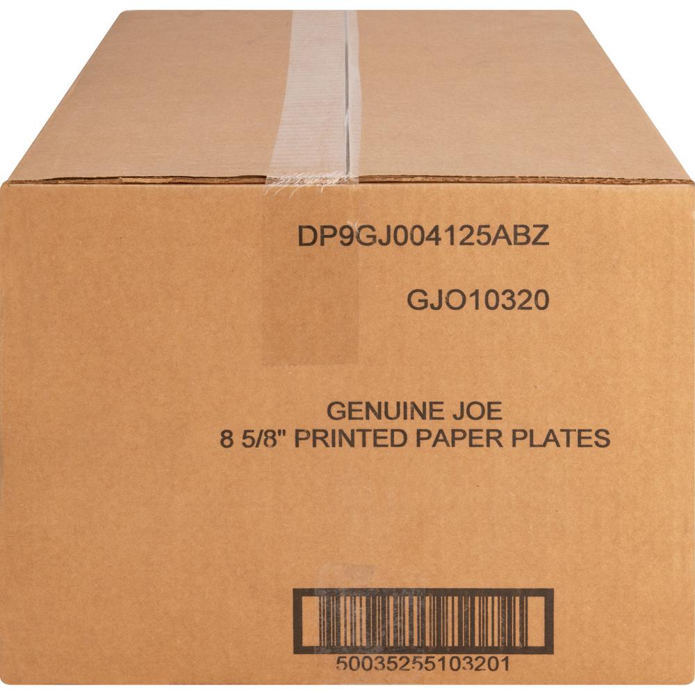 Genuine Joe 9" Printed Paper Plates - Disposable - 9" Diameter - Assorted - 125/Pack - 4 / Carton. Picture 5