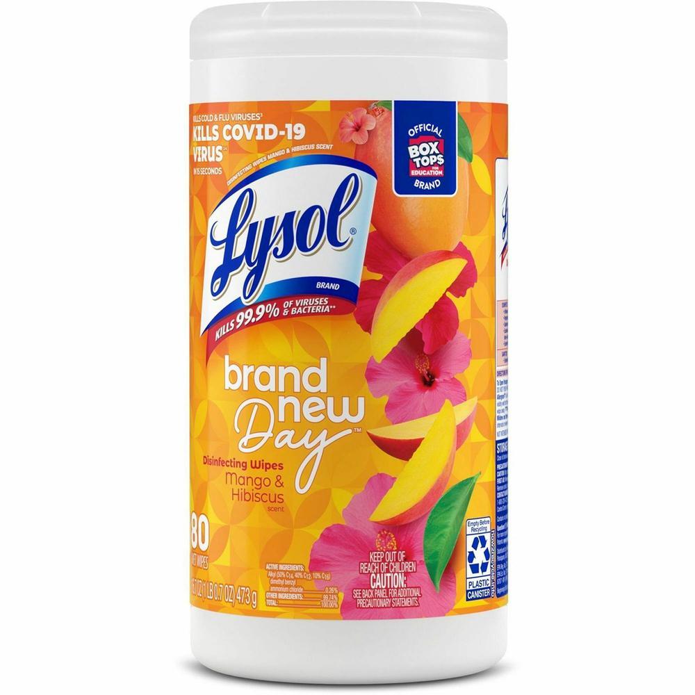 Lysol Brand New Day Disinfecting Wipes - Mango Scent - 80 / Canister - 6 / Carton - Disinfectant, Pre-moistened, Strong - White. Picture 7