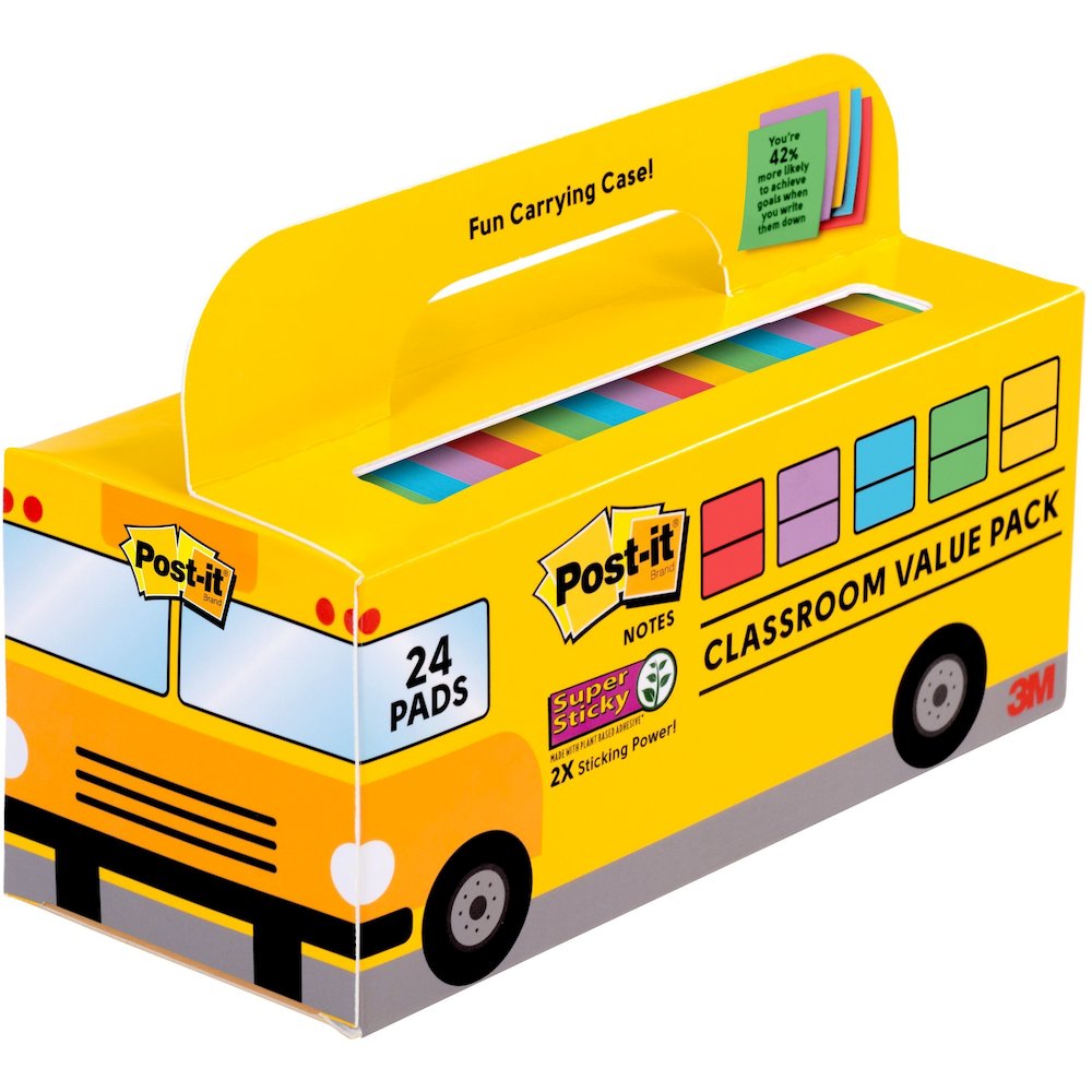 Post-it&reg; Super Sticky Notes Bus Cabinet Pack - 3" Flag/Note Width x 3" Flag/Note Length - Square - 70 Sheets per Pad - Iris, Electric Blue, Evergreen, Yellow, Candy Red - Sticky, Recyclable, Adhes. Picture 4