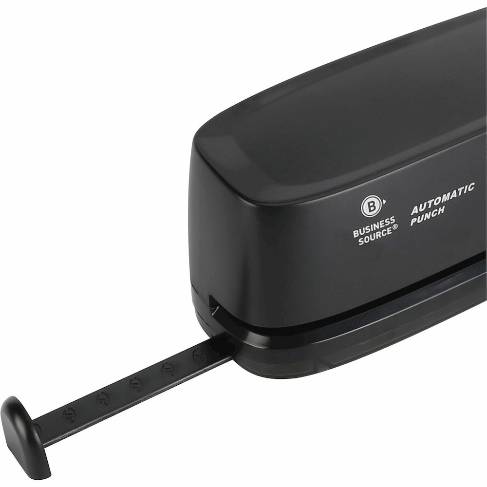 Business Source Electric Hole Punch - 3 Punch Head(s) - 10 Sheet of 20lb Paper - 9/32" Punch Size - 2.6" Width x 11.9" Depth x 3.2" Height - Black. Picture 6