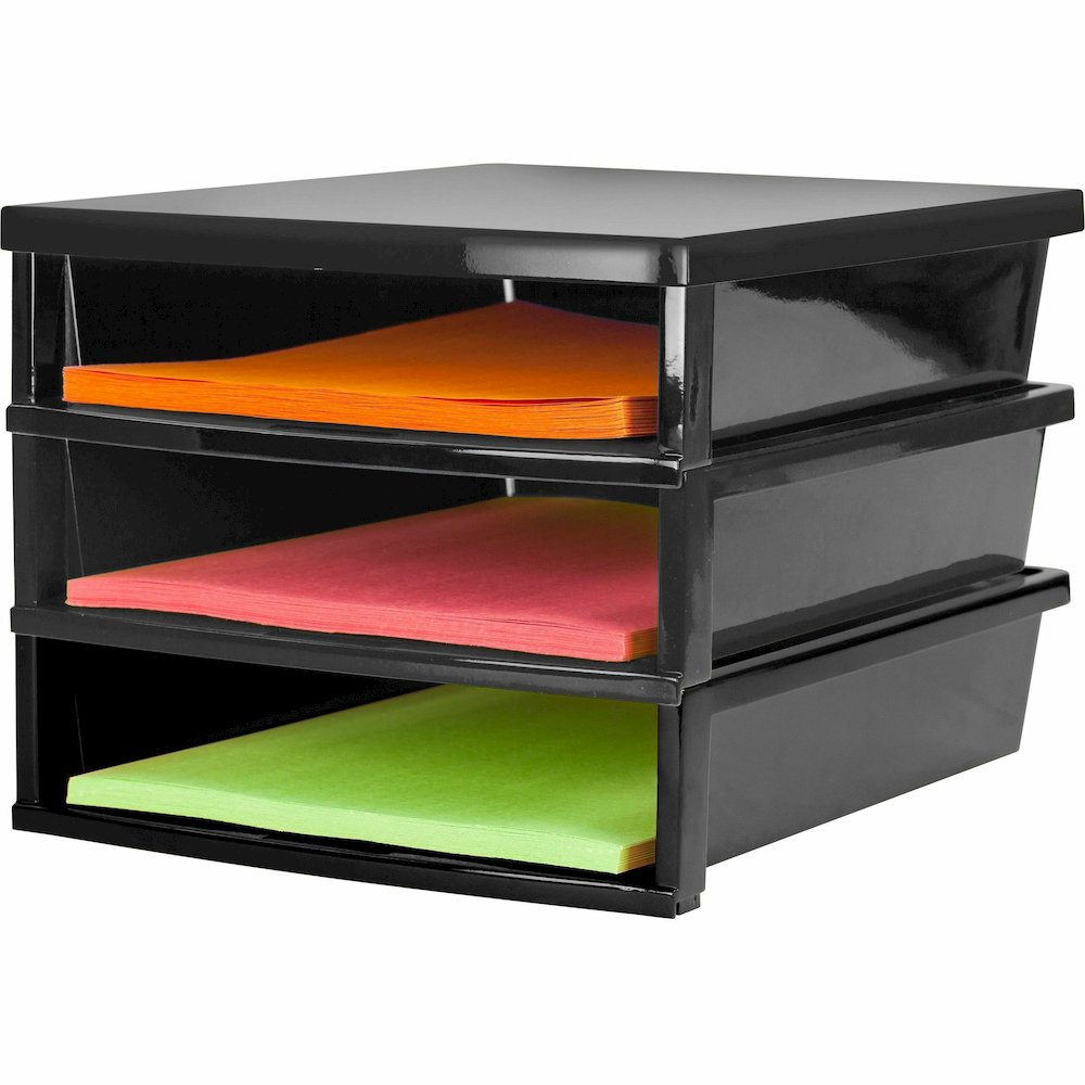 Storex Quick Stack Construction Paper Sorter - 500 x Sheet - 3 Compartment(s) - 8.40" Height x 11.25" Width x 13" Length - Black - Plastic - 1 Each. Picture 7