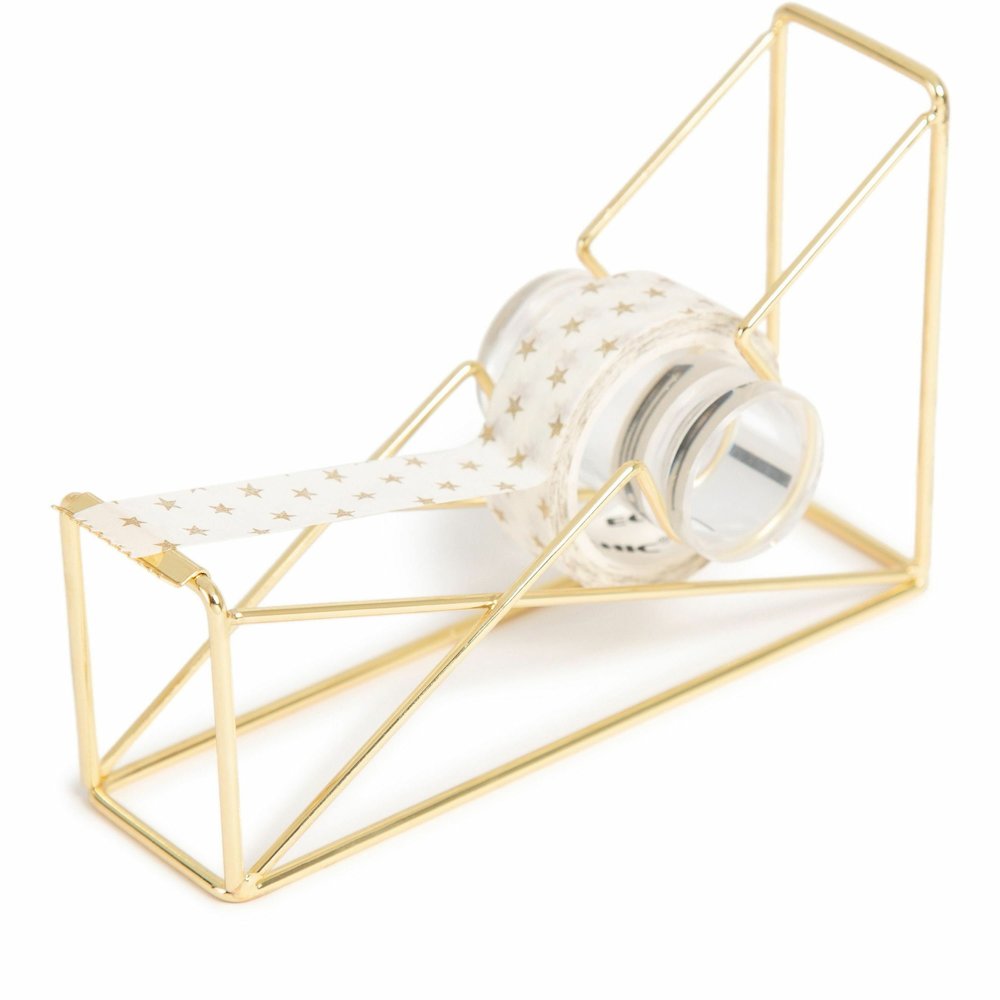 U Brands Vena Tape Dispenser - 1" Core - Refillable - Easy to Use, Sturdy, Lightweight - Wire Metal - Gold - 1 Each. Picture 4