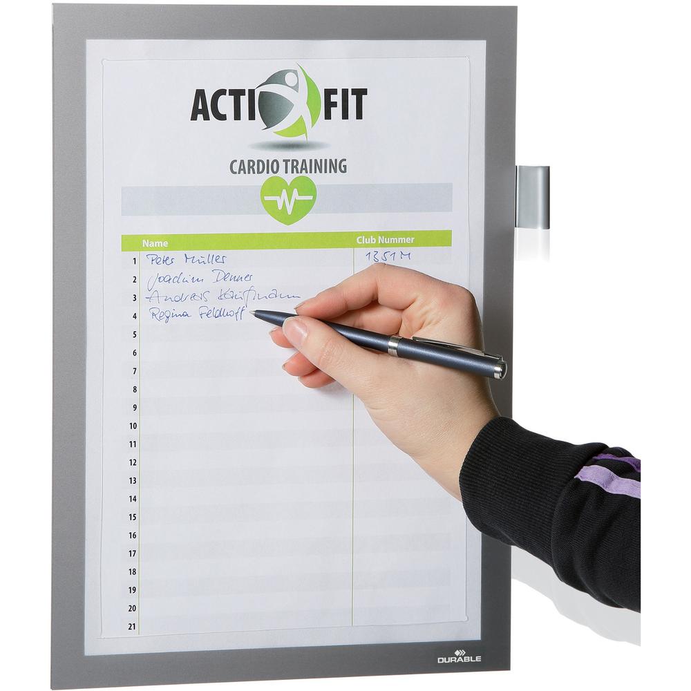 DURABLE DURAFRAME Note - Support 8.50" x 11" Media - Polyvinyl Chloride (PVC) - Silver - Self-adhesive, Magnetic, Foldable, Pen Holder - 1 Each. Picture 7