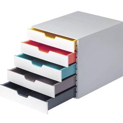 DURABLE VARICOLOR MIX 5 Drawer Desktop Storage Box, White/Multicolor - 5 Drawer(s) - 11" Height x 11.5" Width x 14" DepthDesktop - White - Plastic - 1 Each. Picture 3