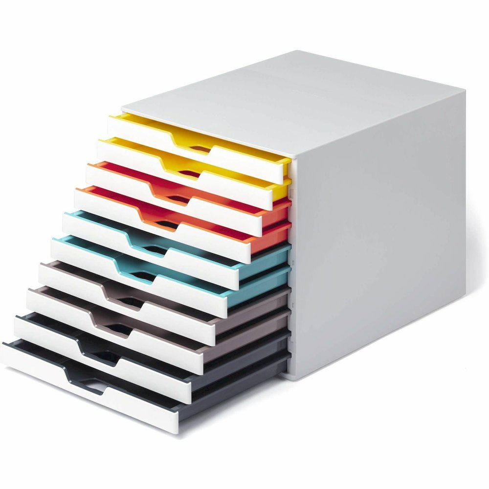 DURABLE VARICOLOR MIX 10 Drawer Desktop Storage Box, White/Multicolor - 10 Drawer(s) - 11" Height x 11.5" Width x 14" DepthDesktop - White - Plastic - 1 Each. Picture 2