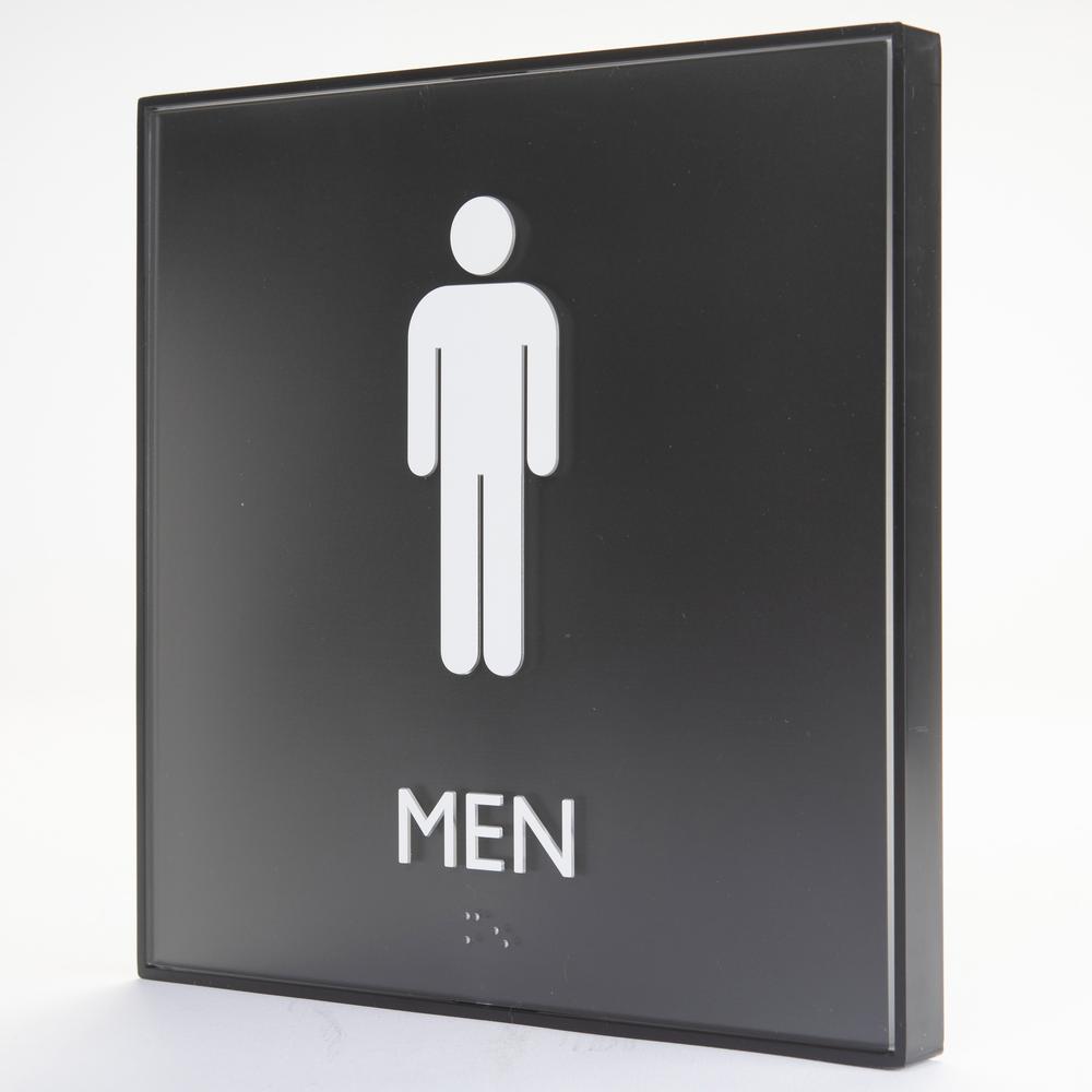 Lorell Men's Restroom Sign - Print/Message "Men" , "Toilette Men" - 8" Width x 8" Height - Square Shape - Surface-mountable - Easy Readability, Injection-molded - Restroom, Architectural - Plastic - B. Picture 7