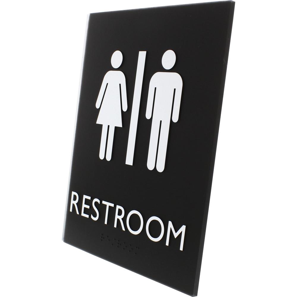 Lorell Unisex Restroom Sign - Print/Message "Toilette Men" , "TOILETTE (ladies)" - 6.4" Width x 8.5" Height - Rectangular Shape - Surface-mountable - Easy Readability, Braille - Restroom, Information . Picture 2
