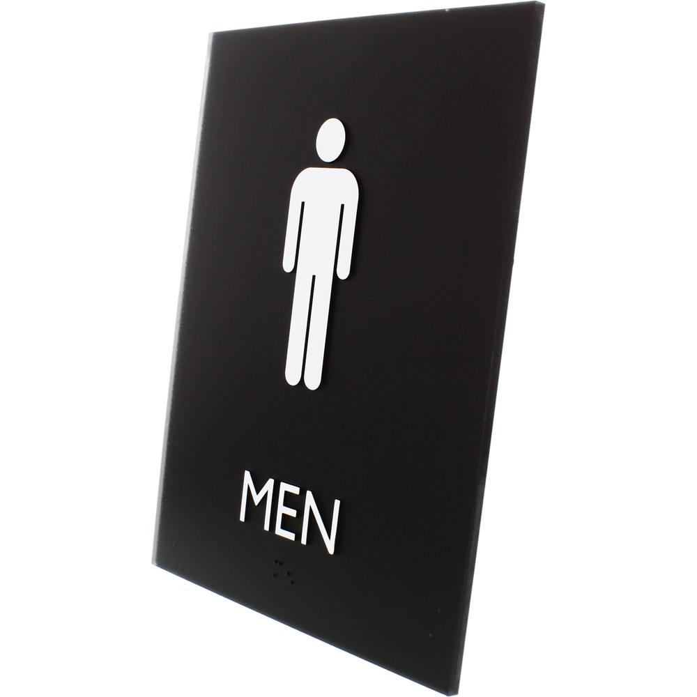 Lorell Men's Restroom Sign - Print/Message "Men" - 6.4" Width x 8.5" Height - Rectangular Shape - Surface-mountable - Easy Readability, Braille - Plastic - Black - 1 Each. Picture 2