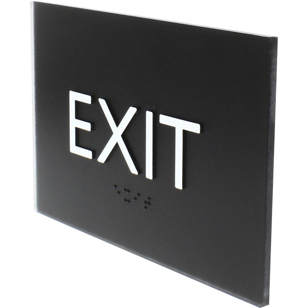 Lorell Exit Sign - 4.5" Width x 6.8" Height - Rectangular Shape - Surface-mountable - Easy Readability, Braille - Indoor - Plastic - Black - 1 Each. Picture 5