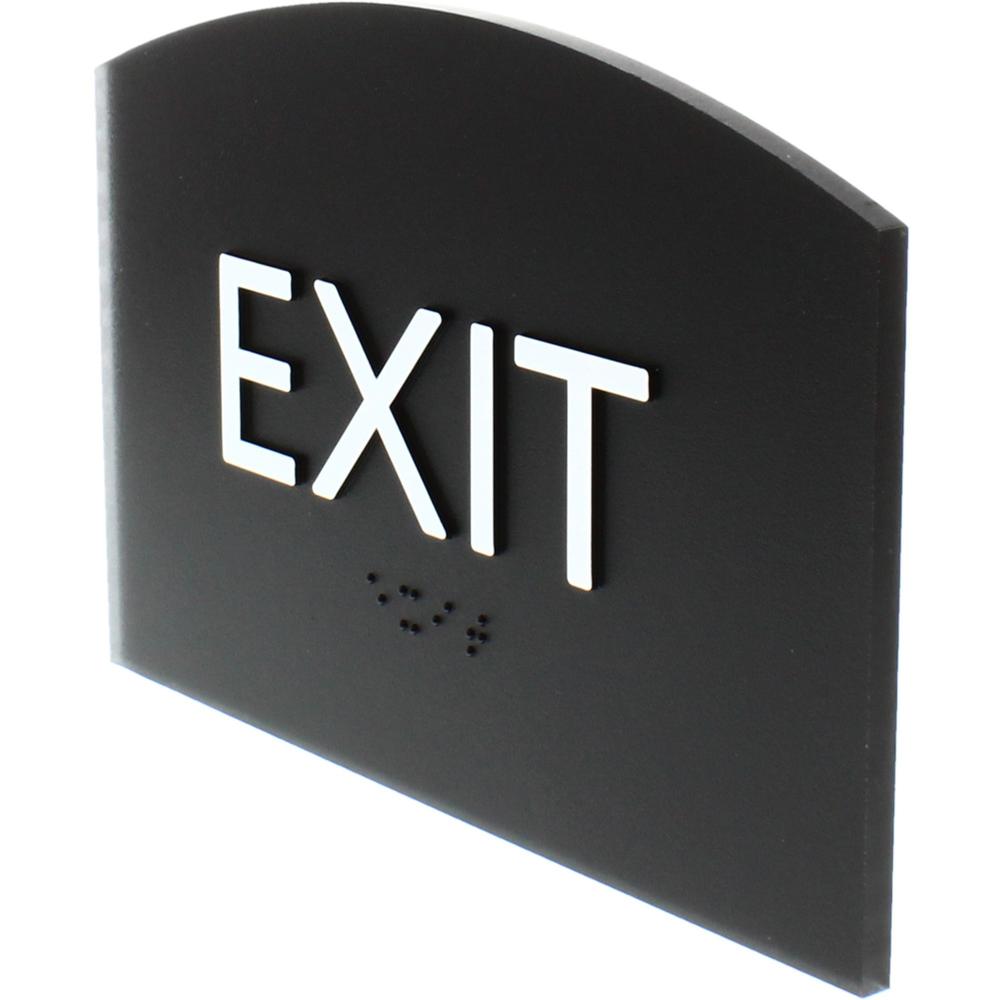 Lorell Exit Sign - 4.5" Width x 6.8" Height - Curved Shape - Surface-mountable - Easy Readability, Braille - Indoor - Plastic - Black - 1 Each. Picture 5