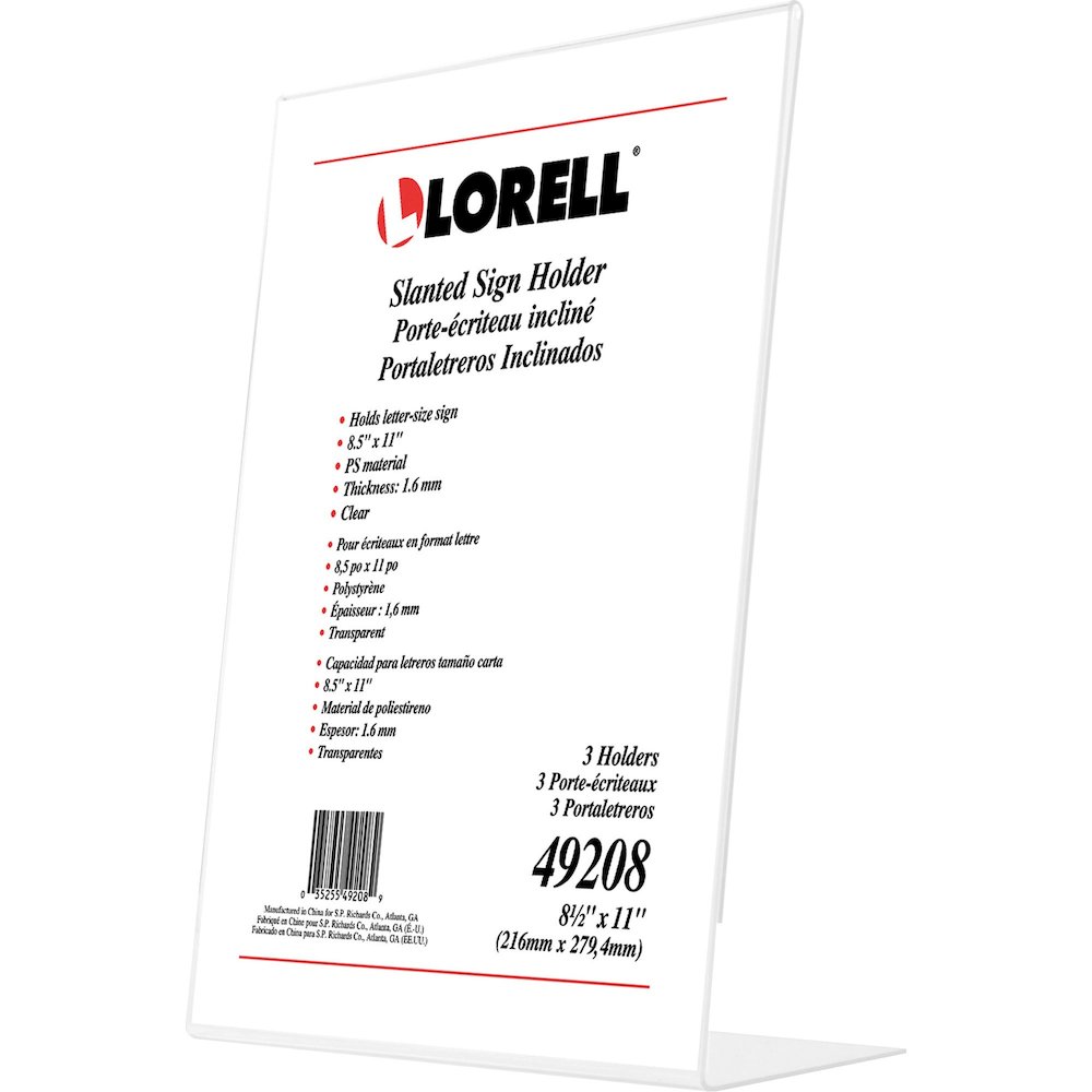 Lorell L-base Slanted Sign Holder Stand - Support 8.50" x 11" Media - Acrylic - Clear - 3 / Pack. Picture 7