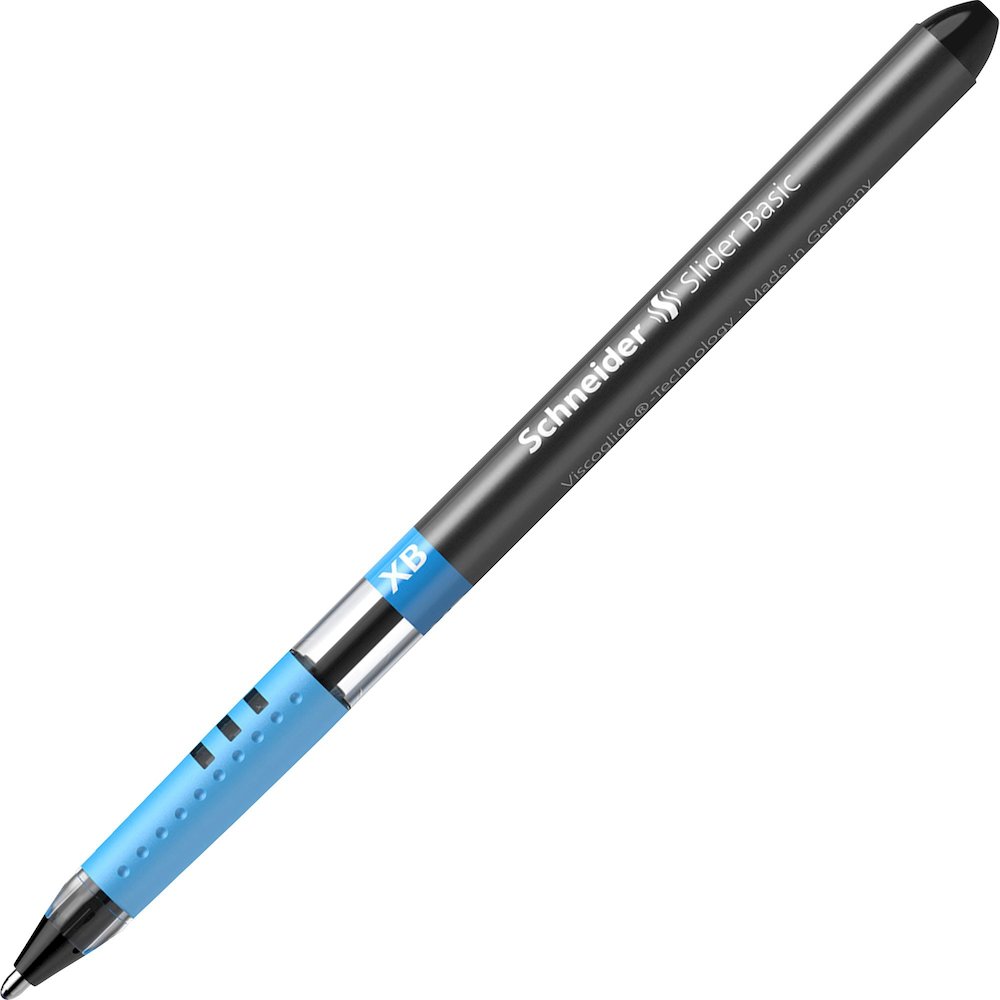 Schneider Slider Basic XB Ballpoint Pen - Black Ink - Transparent Rubberized, Black, Silver Barrel - Stainless Steel Tip - 10 / Pack. Picture 5