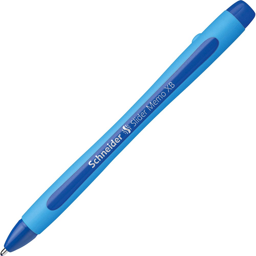 Schneider Slider Memo XB Ballpoint Pen - Blue Ink - Blue Rubberized, Light Blue Barrel - Stainless Steel Tip - 10 / Pack. Picture 5