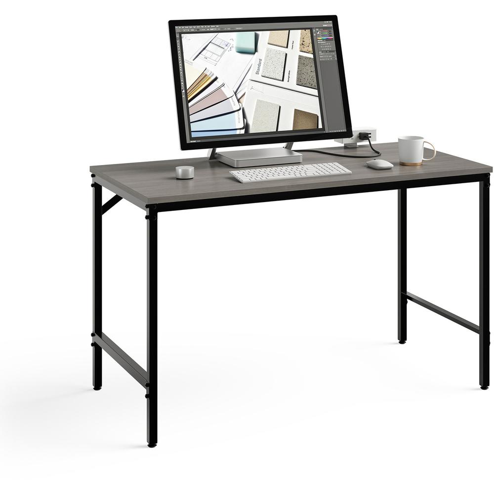 Safco Simple Study Desk - Neowalnut Rectangle, Laminated Top - Black Powder Coat Four Leg Base - 4 Legs x 45.50" Table Top Width x 23.50" Table Top Depth x 0.75" Table Top Thickness - 29.50" Height - . Picture 6