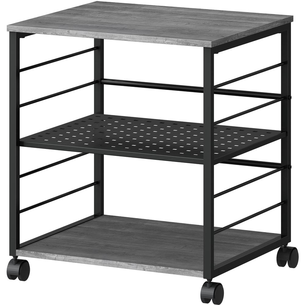 Lorell Deskside Mobile Machine Stand - 200 lb Load Capacity - 26.50" Height x 23.60" Width x 19.60" Depth - Desk - Powder Coated - Metal, Laminate, Polyvinyl Chloride (PVC) - Charcoal, Black. Picture 2