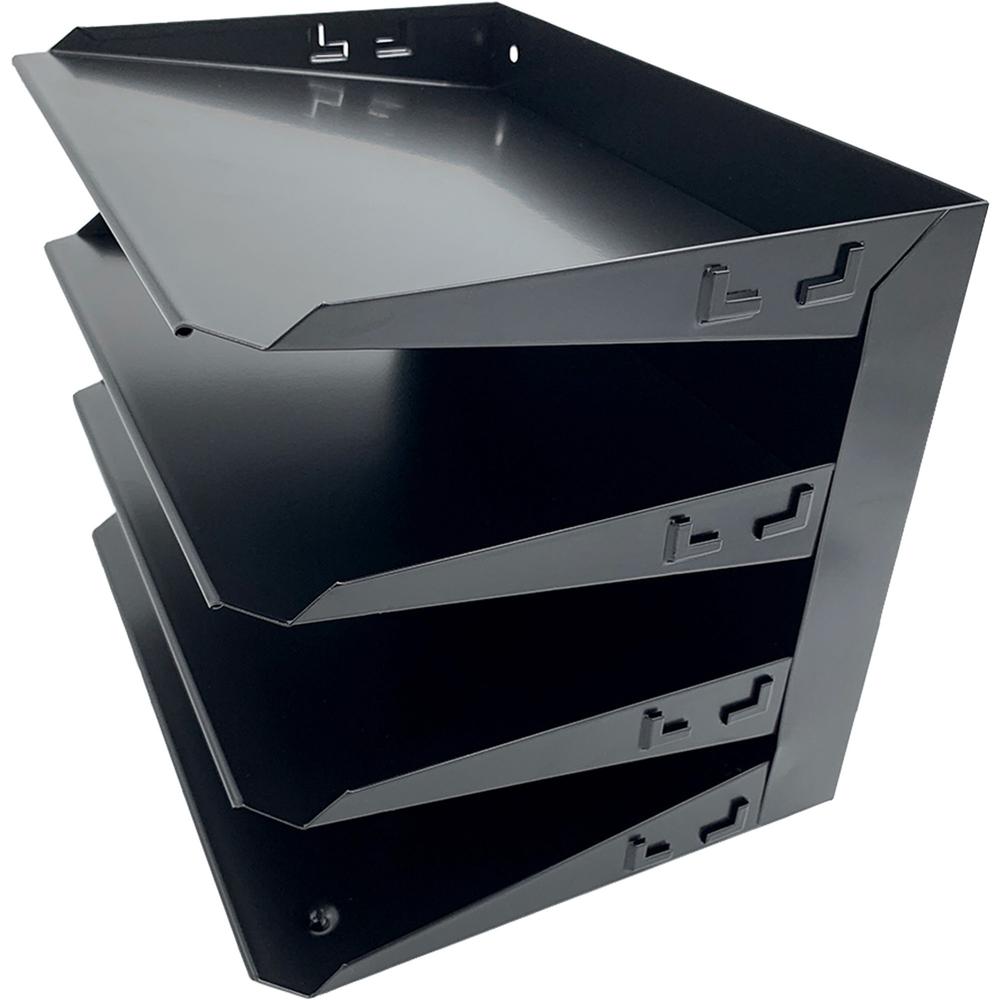 Huron Horizontal Slots Desk Organizer - 4 Compartment(s) - Horizontal - 9" Height x 12" Width x 8.66" Depth - Durable - Black - Steel - 1 Each. Picture 3