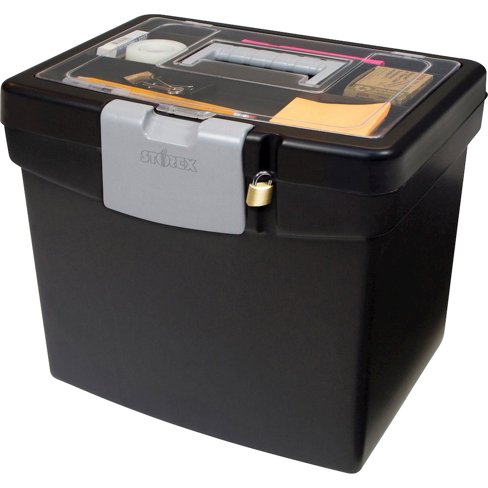 Storex Portable File Storage Box with XL Lid - External Dimensions: 10.9" Length x 13.2" Width x 11" Height - 30 lb - Media Size Supported: Letter 8.50" x 11" - Clamping Latch, Lid Closure - Black - F. Picture 3