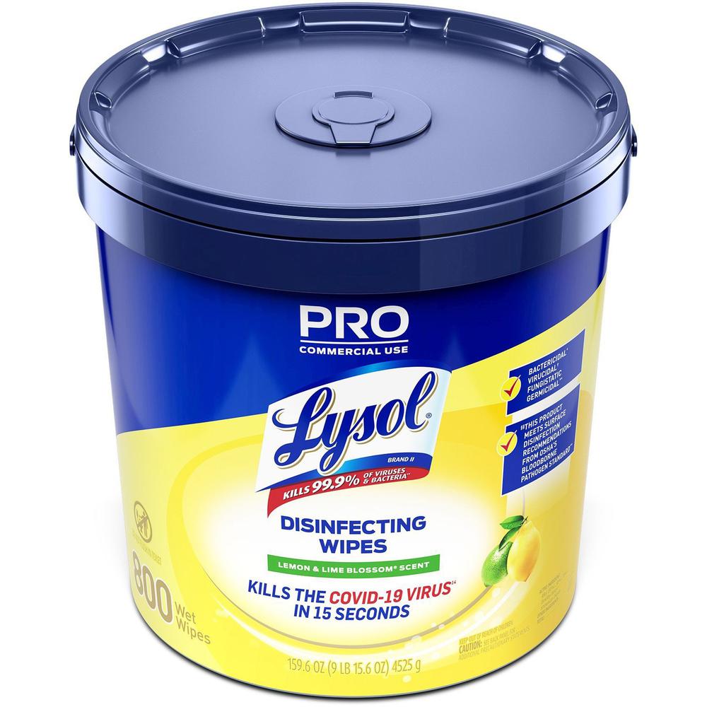 Lysol Disinfecting Wipe Bucket w/Wipes - Lemon & Lime Blossom Scent - 8" Length x 6" Width - White - 800 / Each. Picture 3