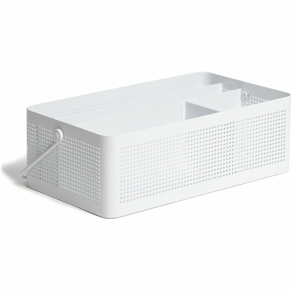 U Brands Modern Perforated Metal Desk Caddy - 4 Compartment(s) - 3.90" Height x 12.30" Width x 6.90" Depth - Durable, Portable, Handle - White - Metal - 1 Each. Picture 5