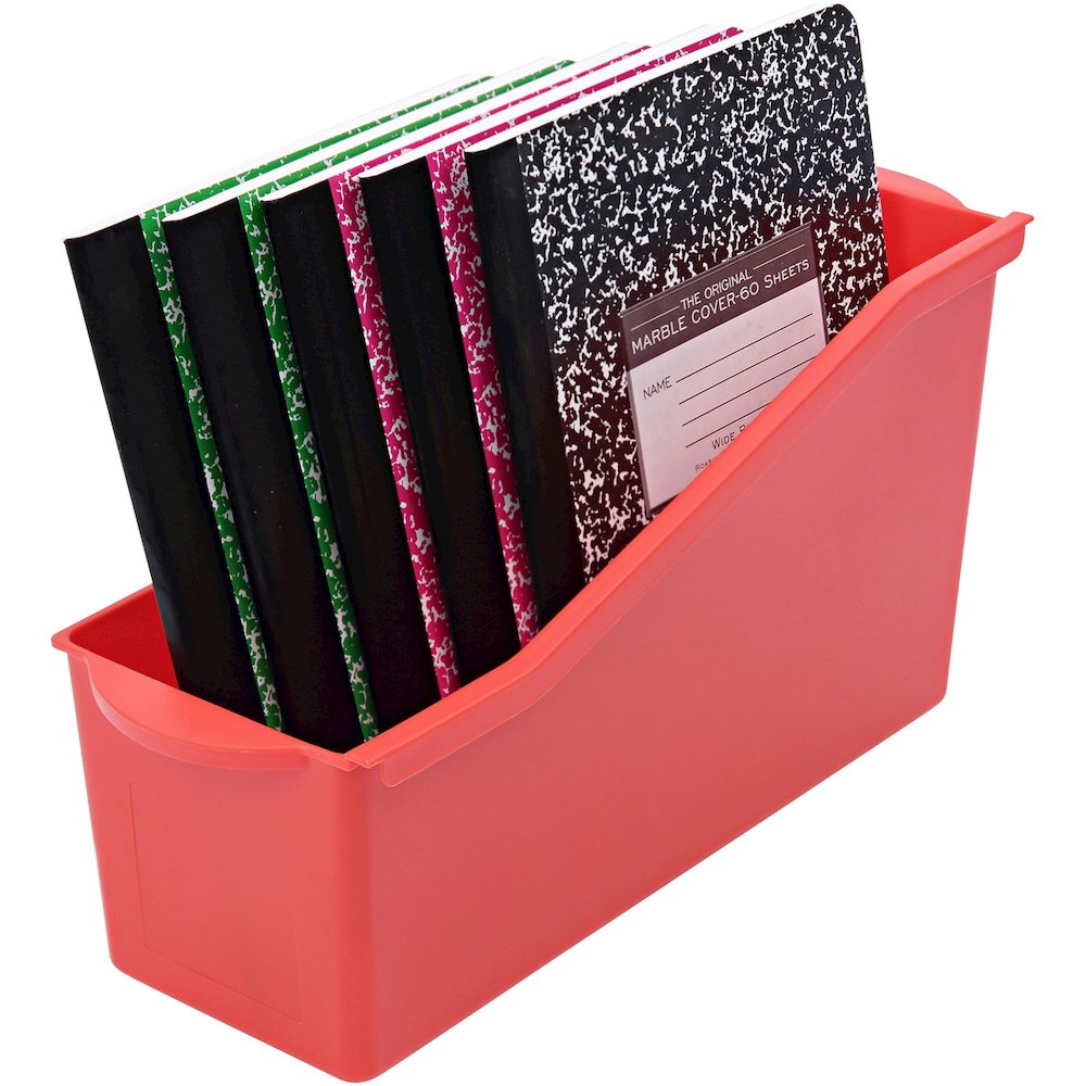 Deflecto Antimicrobial Kids Book Bin - 7.35" Height x 14.20" Width x 5.34" Depth - Antimicrobial, Lightweight, Portable, Mold Resistant, Mildew Resistant, Stackable, Handle - Red - Polypropylene - 1 E. Picture 4