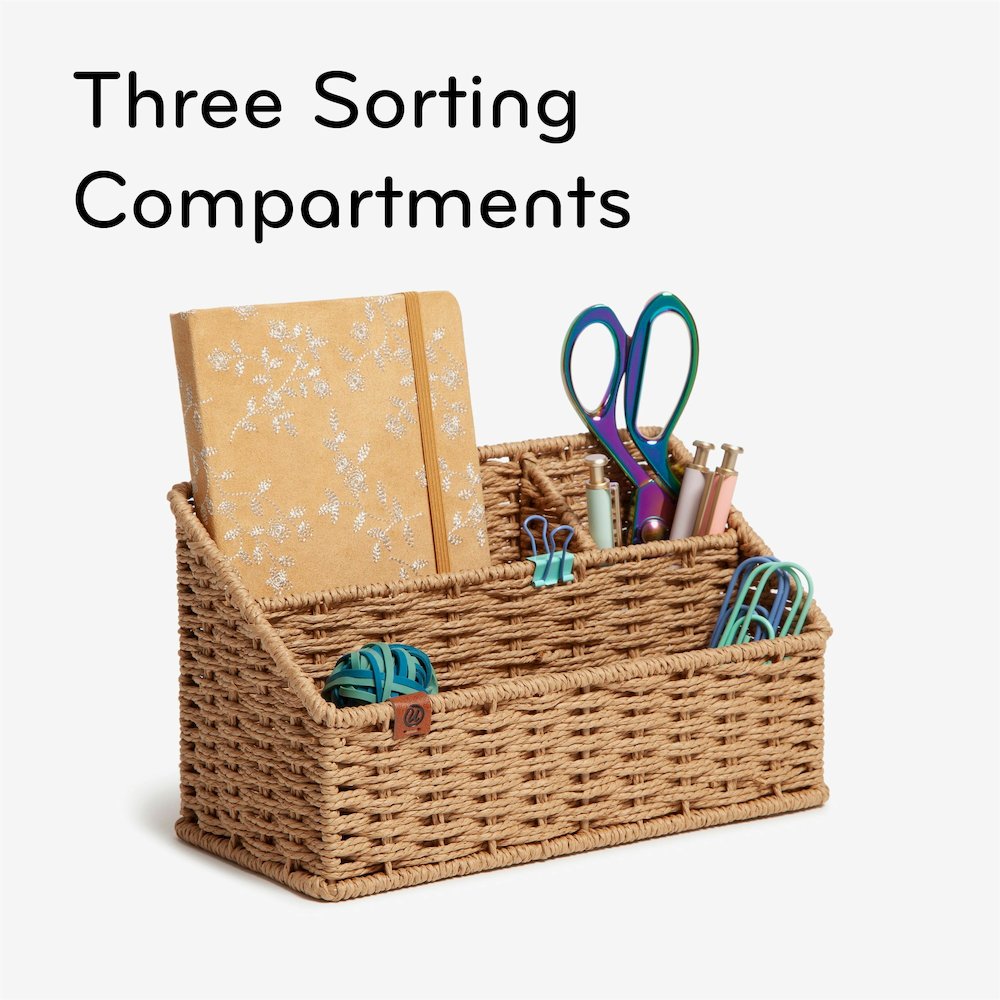 U Brands Woven All-in-1 Desk Organizer - 3 Compartment(s) - 5.70" Height x 10.20" Width x 4.90" Depth - Sturdy - Brown - 1 Each. Picture 7