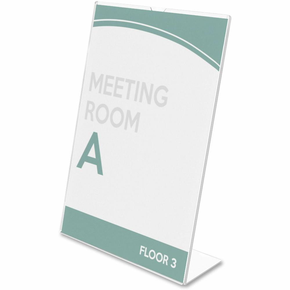 Deflecto Superior Image Slanted Sign Holders - 8.5" Width x 11" Height x 3.5" Depth - L-shaped Shape - Top Loading, Durable - Polystyrene - Clear - 12 / Carton. Picture 3