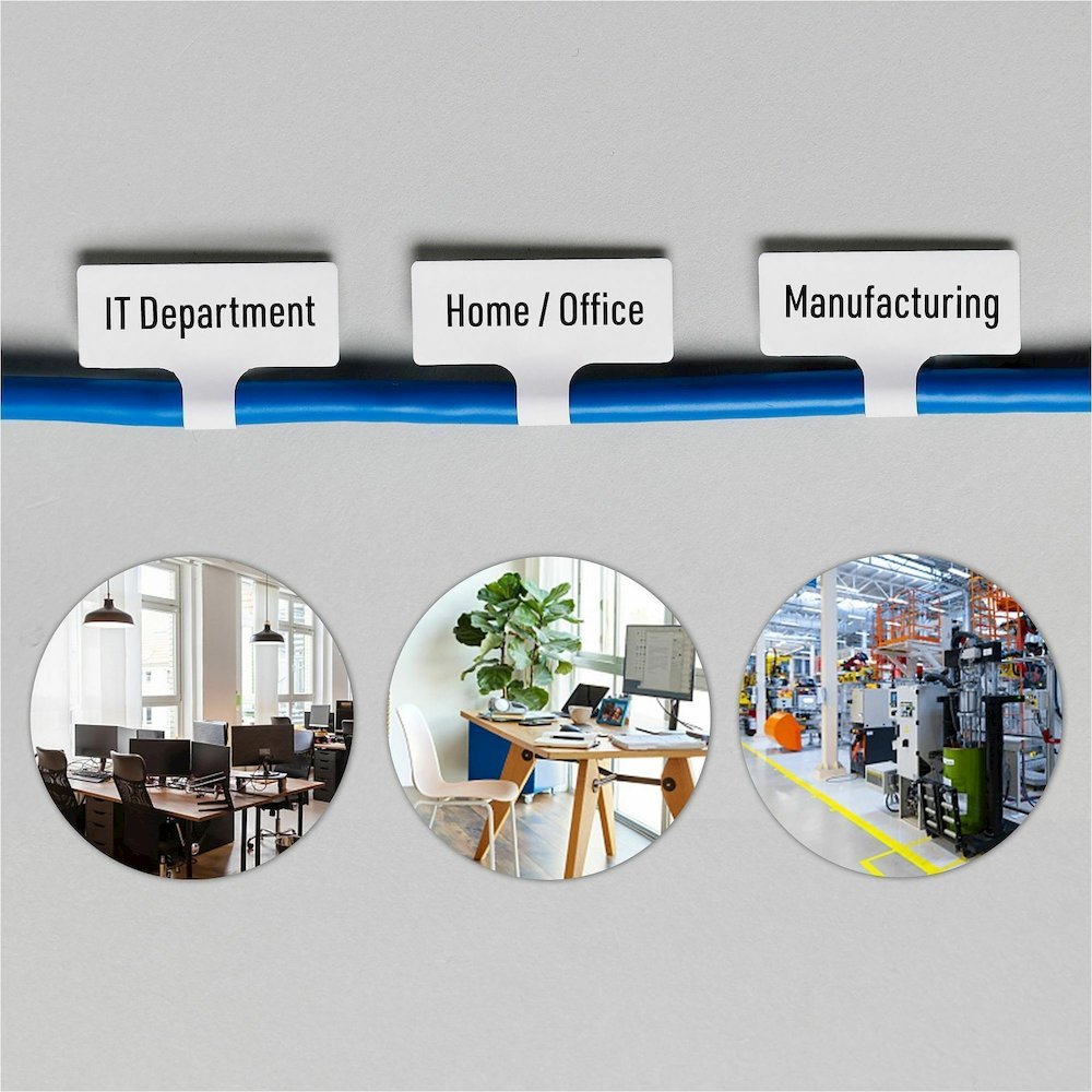 Avery&reg; Cable Labels, T-Style, 1.25" x 2" , 300 Total (61539) - Waterproof - 1 1/4" Width x 2" Length - Permanent Adhesive - T-shaped - Inkjet, Laser - White - Film - 30 / Sheet - 10 Total Sheets -. Picture 6