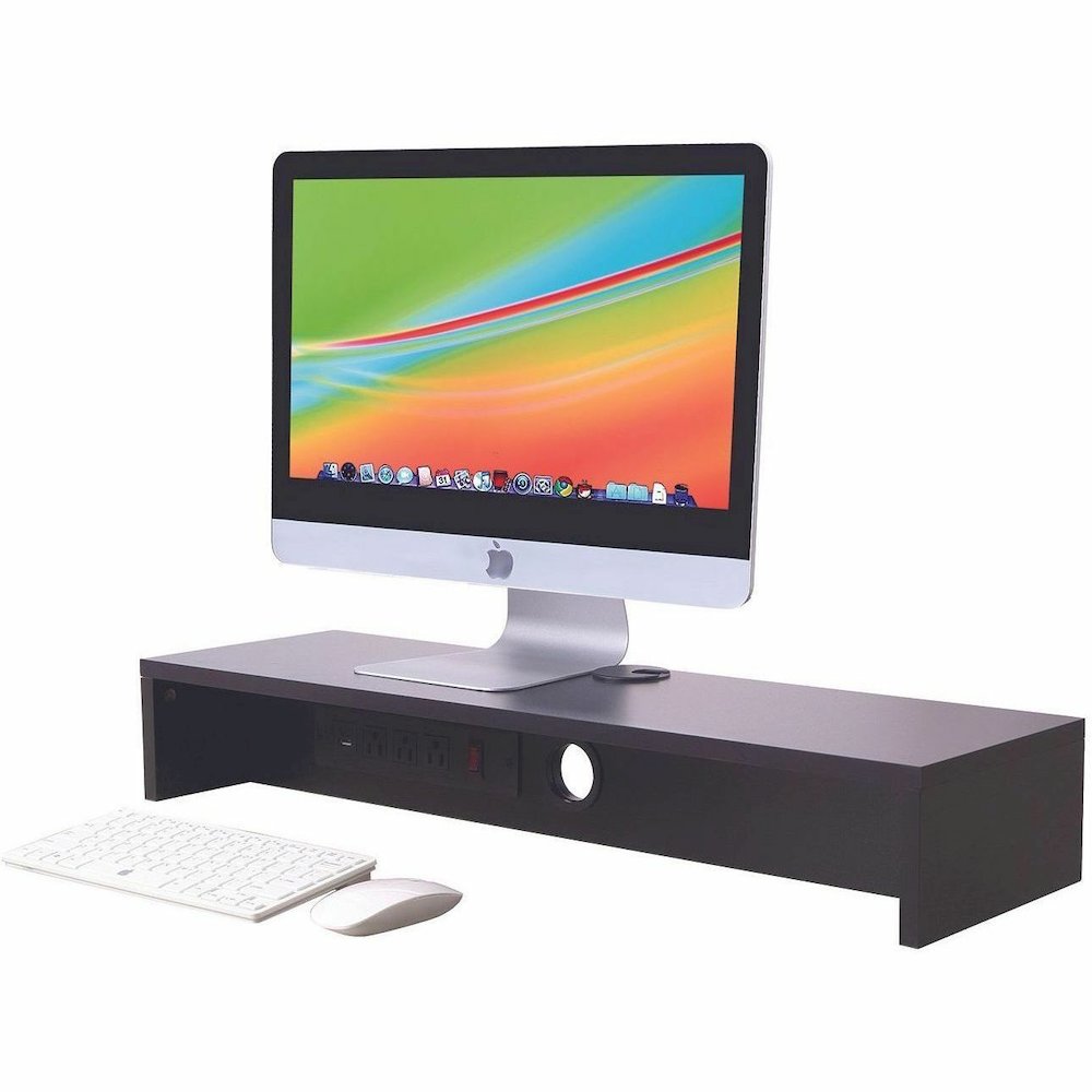 Rocelco DMSV Dual Monitor Stand - 4.70" Height x 30" Width x 9" Depth - Desk - Black - For Monitor - Electrical Outlet, USB Charging Port, Cable Management. Picture 5