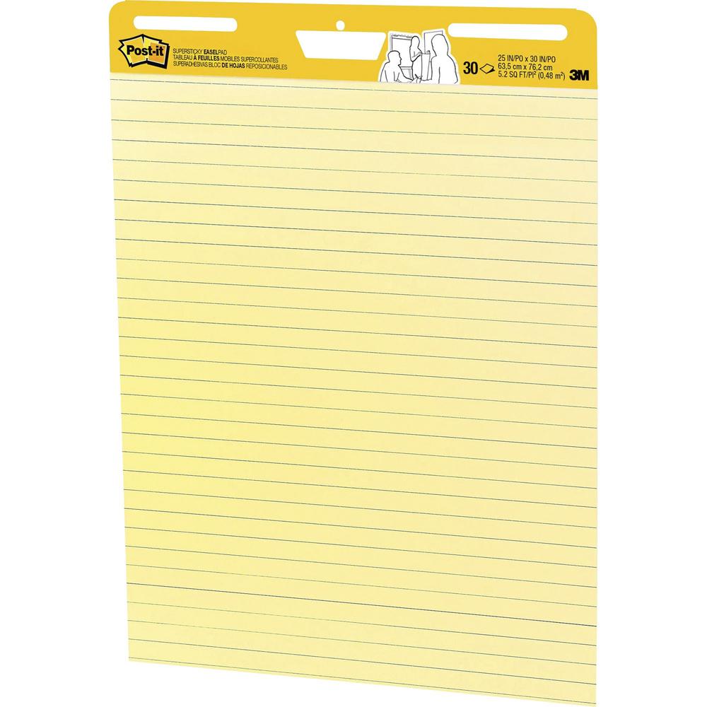 Post-it&reg; Self-Stick Easel Pads with Faint Rule - 30 Sheets - Stapled - Feint Blue Margin - 18.50 lb Basis Weight - 25" x 30" Sheet Size - Yellow Paper - Cardboard Cover - Self-adhesive, Reposition. Picture 3