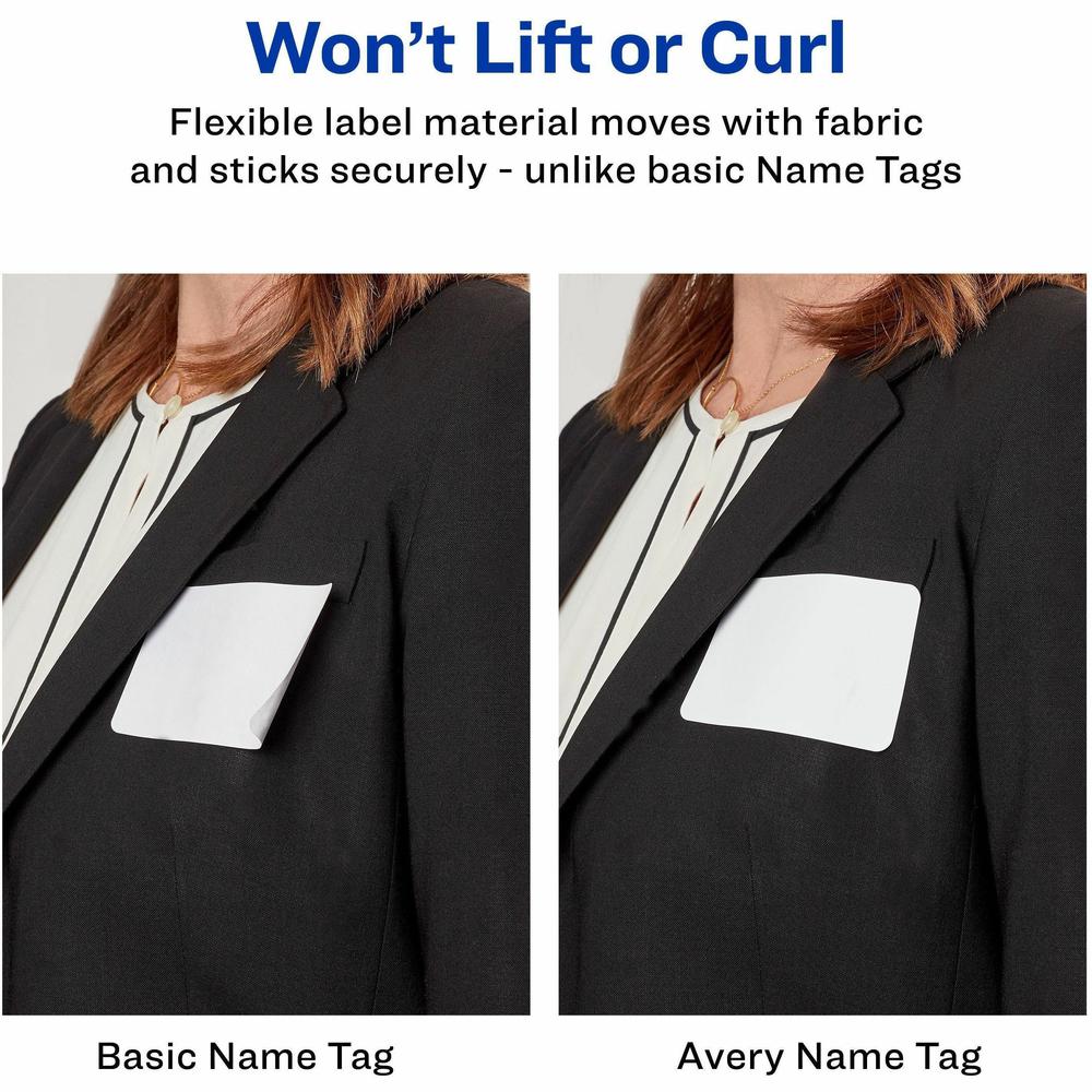 Avery&reg; Name Badge Label - 2 21/64" Width x 3 3/8" Length - Removable Adhesive - Rectangle - Laser, Inkjet - White, Red - Film - 8 / Sheet - 50 Total Sheets - 400 Total Label(s) - 400 / Box. Picture 3