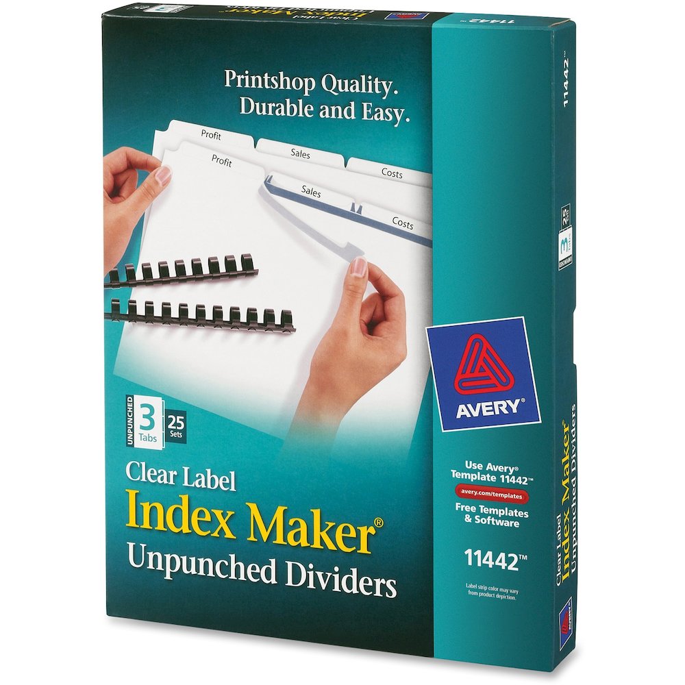 Avery&reg; Print & Apply Label Unpunched Dividers - Index Maker Easy Apply Label Strip - 75 x Divider(s) - 3 Blank Tab(s) - 3 Tab(s)/Set - 8.5" Divider Width x 11" Divider Length - Letter - White Pape. Picture 4