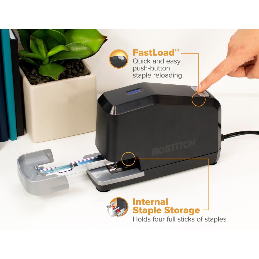 Bostitch Impulse 25 Electric Stapler - 25 Sheets Capacity - 210 Staple Capacity - Full Strip - 1/4" Staple Size - 1 Each - Black. Picture 13