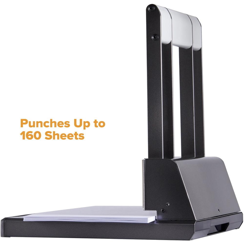 Bostitch Antimicrobial Adjustable Hole Punch - 3 Punch Head(s) - 160 Sheet of 20lb Paper - 9/32" Punch Size - Round Shape - 15" x 6" - Black, Silver. Picture 6